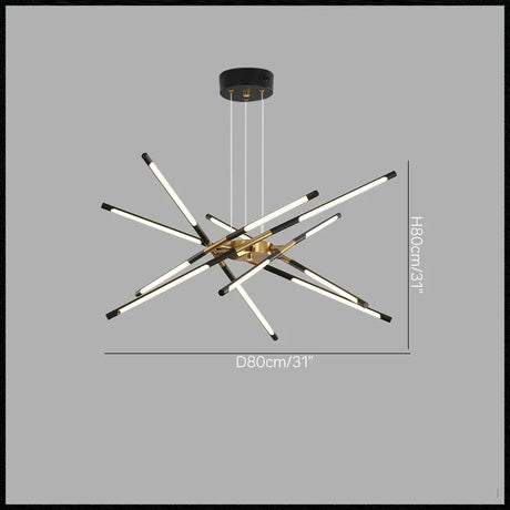 Suspension LED design à tubes entrecroisés, métal noir et or ou doré